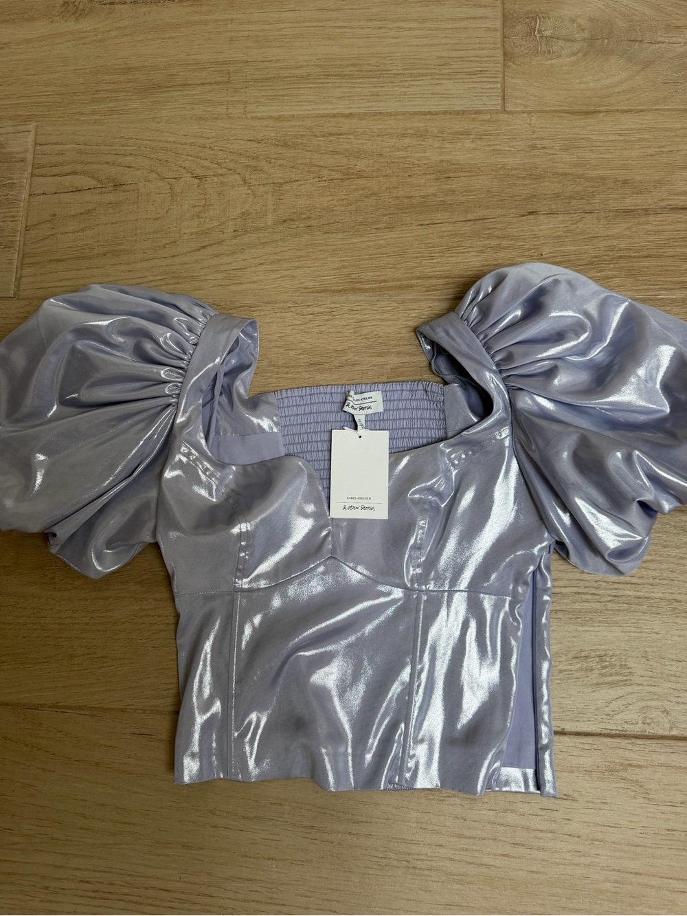 NWT & Other Stories Shimmery Lavender Puff-Sleeve  Top
